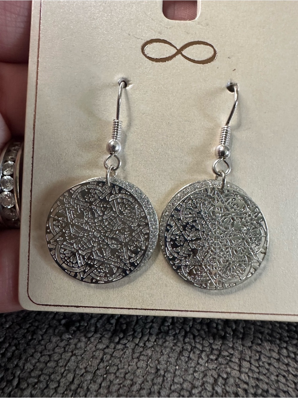 Silver Tone Filigree Round Drop Earrings